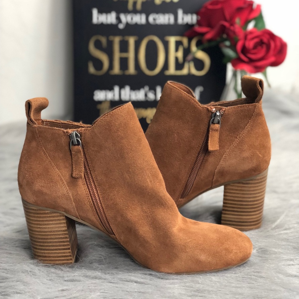 14th & Union Tan Stacked Heeled Suede Booties - Picture 4 of 8